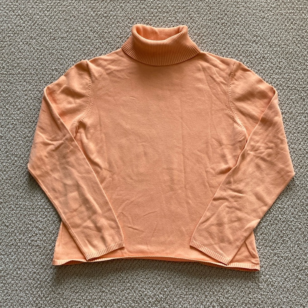 Vintage Talbots Orange Turtleneck Sweater Pullover Shirt Ribbed Soft Size Med